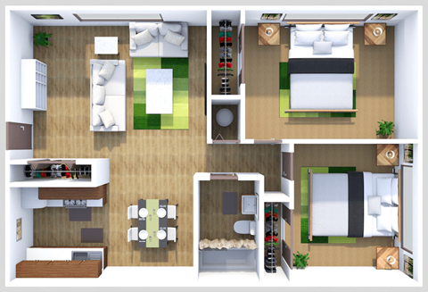 two bedroom one bathroom floor plan at country green apartments