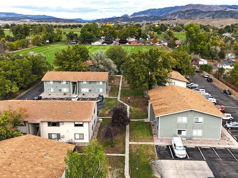 aerial view of country green apartments in Canon City CO with the mountains in the background