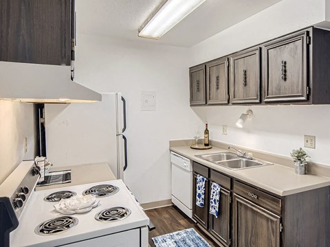kitchen with dishwasher, oven, and refrigerator