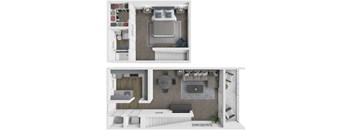 the stylized floor plan of a 2100 sq ft house