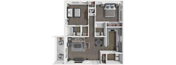 a 3d rendering of a floor plan with a bedroom and a living room