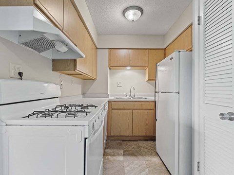 a kitchen with a stove and a refrigerator