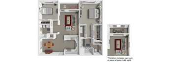 A diagram shows three different layouts of a house with a sunroom included in one variation.