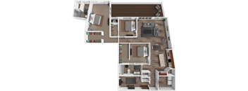 A detailed 3D floor plan of a two-story residential house.