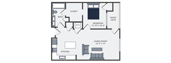 a floor plan of a two bedroom apartment with a bathroom and kitchen