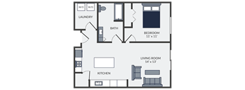 a floor plan of a two bedroom apartment with a bathroom and kitchen