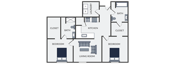 a floor plan of a house with bedrooms and baths and a living room and kitchen
