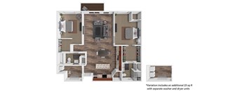 A floor plan of a small apartment with a kitchen, living room, and bathroom.