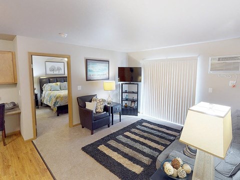 a living room with a couch and a chair