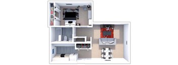 a bedroom with a bed a desk and a television