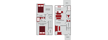 2 bedroom 1.5 bath floor plan in Wichita