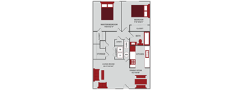 2 bedroom 1 bathroom floor plan in Wichita