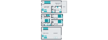 three bedroom townhome floor plan at central square apartments