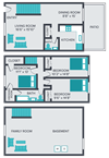 three bedroom townhome floor plan at central square apartments