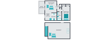 one bedroom one bathroom floor plan at central square apartments
