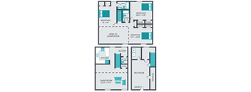 three bedroom townhome floor plan at central square apartments