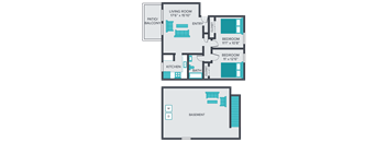 two bedroom one bathroom floor plan at central square apartments