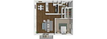 A 3D rendered image of a modern living room with a sofa, a chair, a coffee table, and a fireplace.