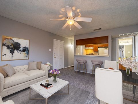 connected living and dining area in apartment in abilene, tx