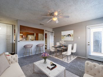 living room, dining area, and breakfast bar space in apartment - Photo Gallery 3
