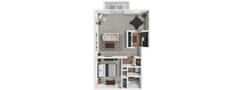 a rendering of the living room of a 1 bedroom apartment