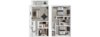 a rendering of the 1 bedroom floor plan of a 2100 sq ft house