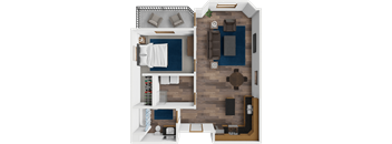 A series of images showing different views of a modern, minimalist living space with a focus on the furniture and layout.