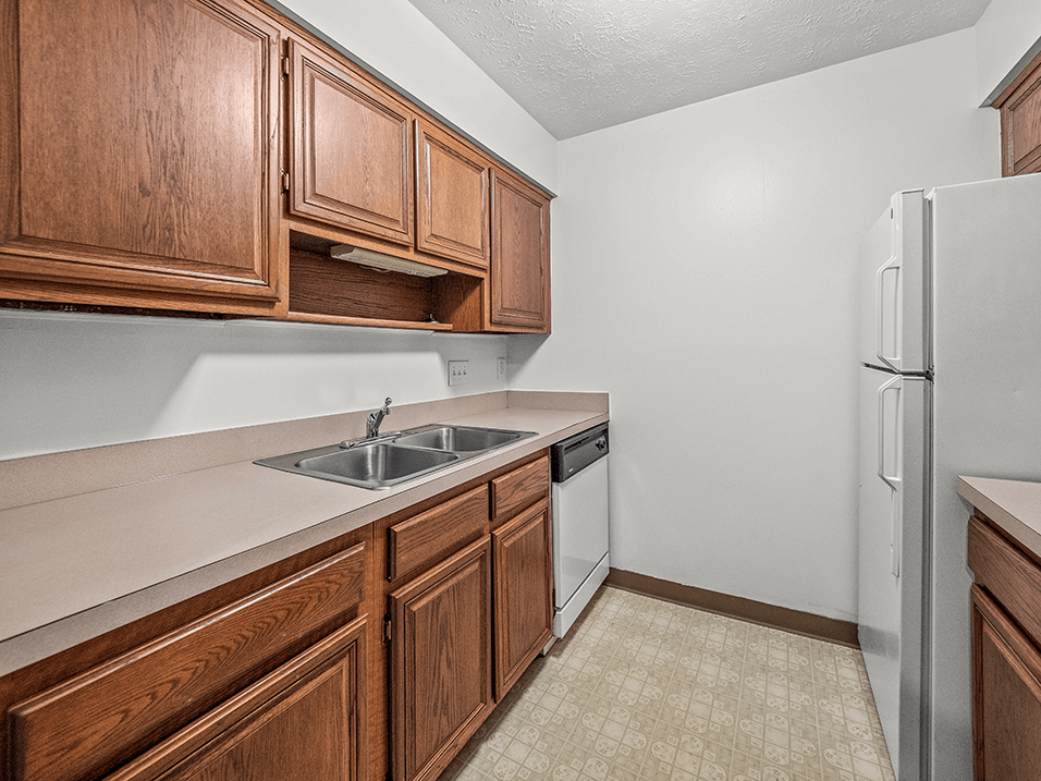 apartment kitchen with cabinets