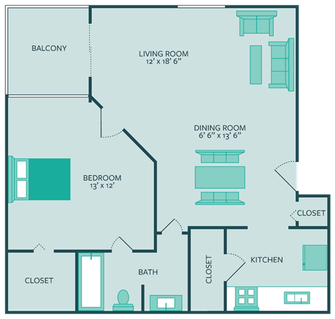 one bed one bath with balcony at forest park apartments