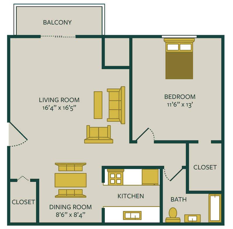 one bedroom one bath floor plan