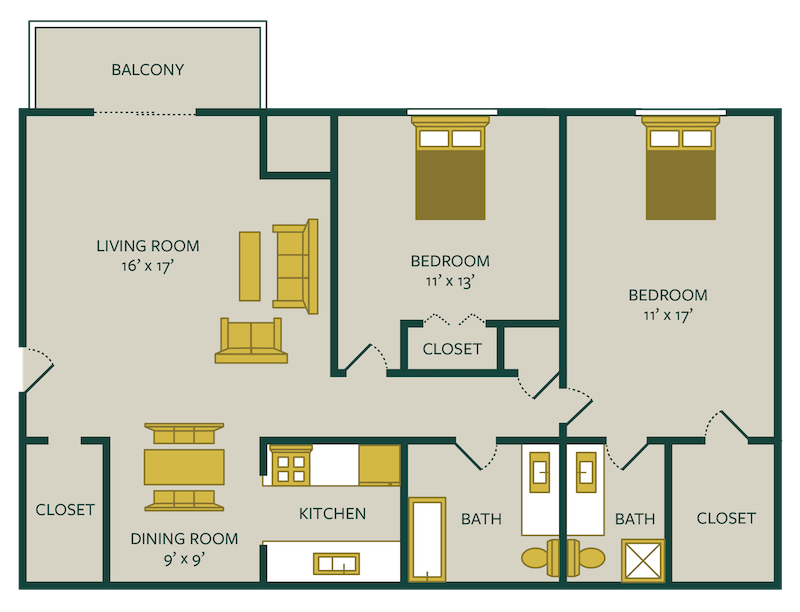 two bedroom two bath floor plan
