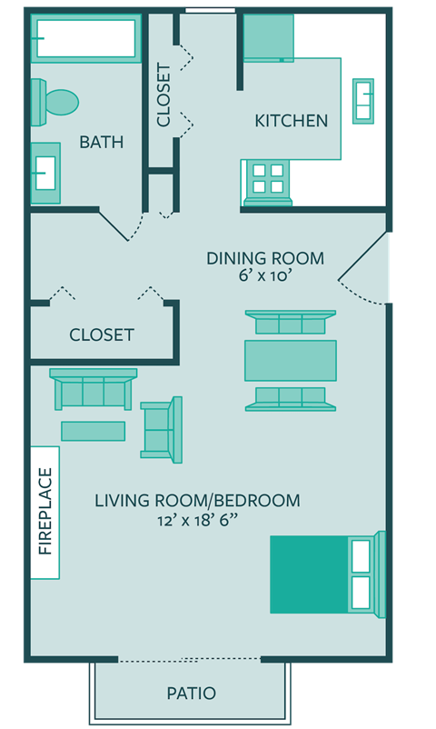 studio floor plan at forest park apartments