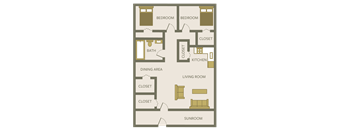 two bedroom one bathroom floor plan at clair commons