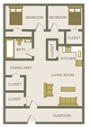 two bedroom one bathroom floor plan at clair commons