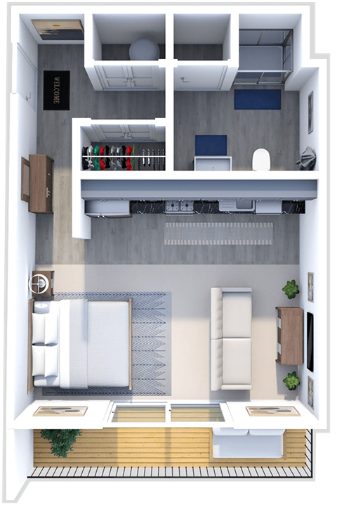 a floor plan of a 1 bedroom apartment