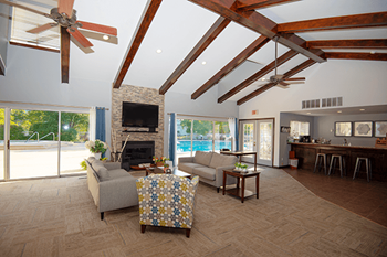 A living room with a fireplace and a television.