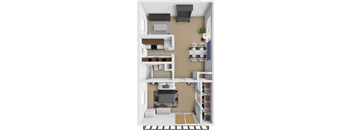 a floor plan of a house with a kitchen and a living room