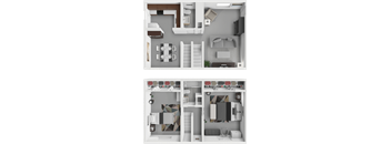 a 3d rendering of a floor plan and layouts of a house