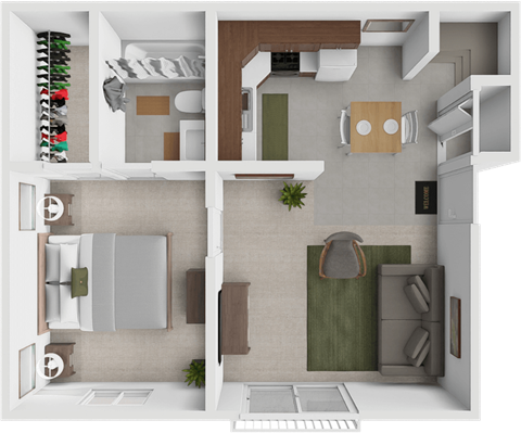 a 1 bedroom apartment floor plan at eastland apartments with living room in grand rapids.