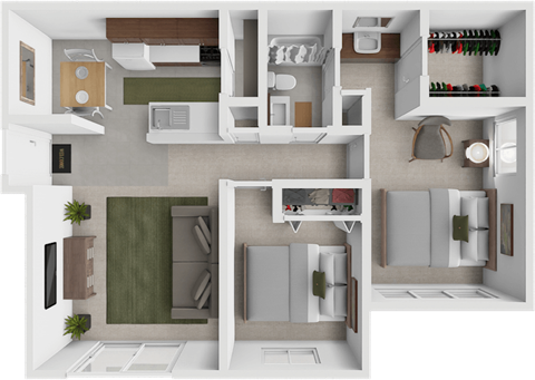 a 2 bedroom apartment floor plan at Eastland Apartments