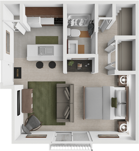 A studio apartment floor plan at Eastland Apartments in Grand Rapids, MI
