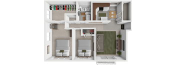 a 2 bedroom apartment floor plan at eastland apartments with large closet.