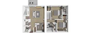 a 3d rendering of a house and a floor plan