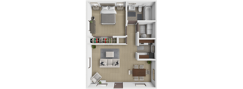a 3d rendering of a bedroom and living room