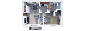 a floor plan of a 1 bedroom  1 bathroom apartment