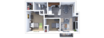 a floor plan of a 2 bedroom 1 bathroom apartment