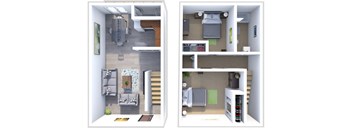 a floor plan of a two bedroom apartment with a living room and kitchen