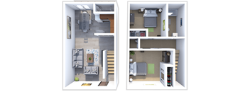 a floor plan of a 2 bedroom 1 bathroom townhome