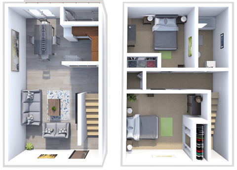 a floor plan of a 2 bedroom 1 bathroom townhome