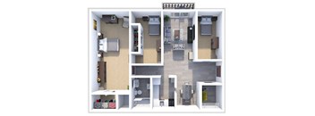 a floor plan of a one bedroom apartment with two bathrooms and a balcony